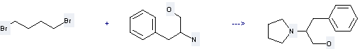 The Benzenepropanol, beta-amino- can react with 1,4-Dibromo-butane to get 1-(1-Benzyl-2-hydroxyethyl)-pyrrolidin